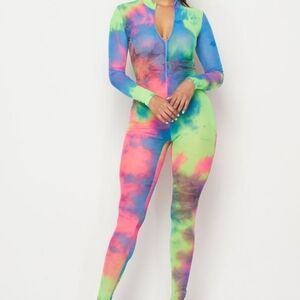 Colorful Tie-Dye Mesh Jumpsuit S